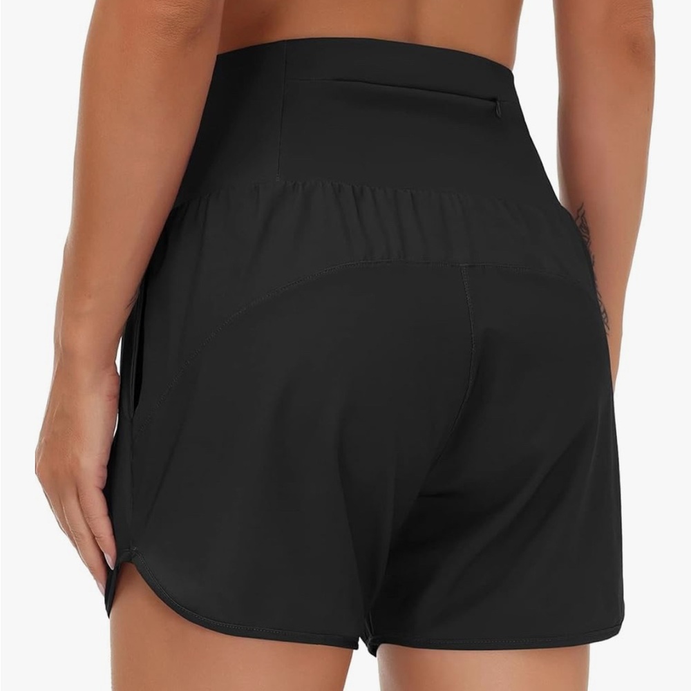 THE GYM PEOPLE High Waist Running Shorts w/Liner w/Pockets and Back Zip Pocket - Picture 2 of 2